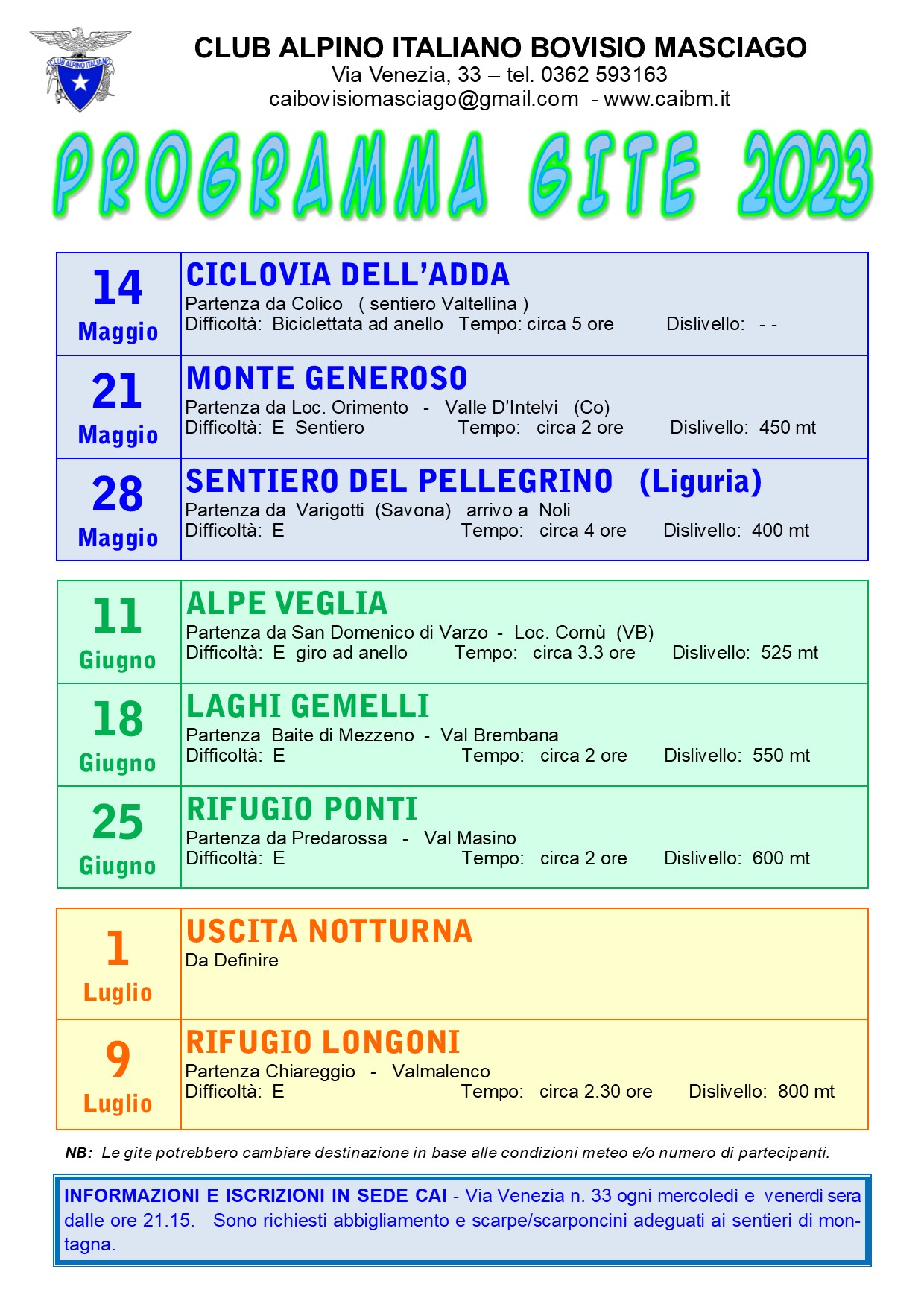 Locandina gite 2023