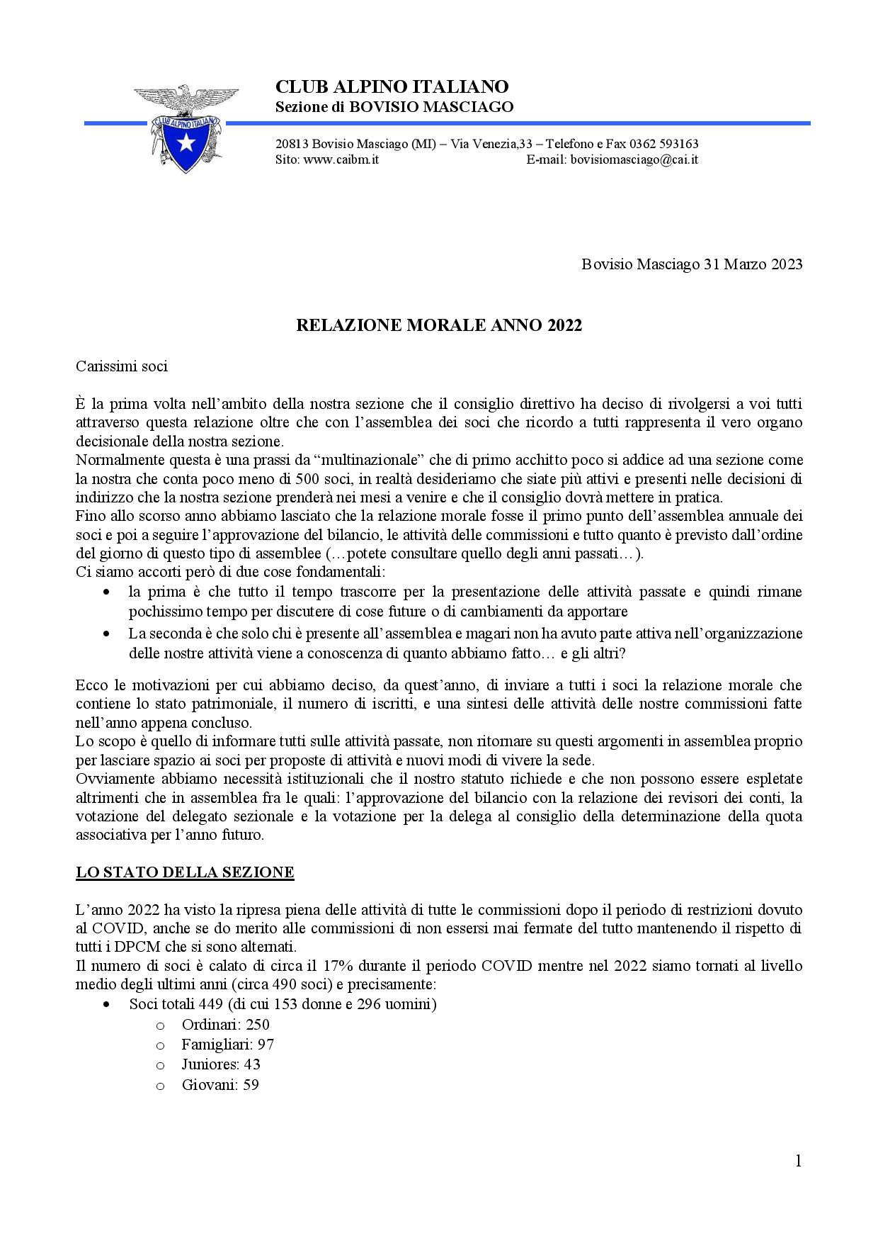 Assemblea soci 2023 - Relazione morale